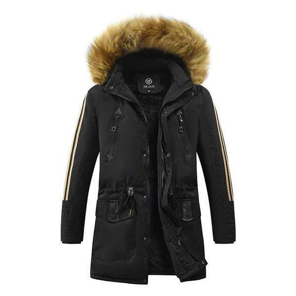 men's jackets winter cotton clothes hooded waist closed wool collar casual plush thickened coat, Black;brown 
men's jackets winter cotton clothes hooded waist closed wool collar casual plush thickened coat, Black;brown