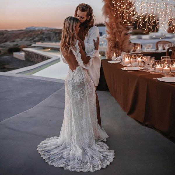 bohemian wedding dresses lace v-neck elegant wedding gown boho beach bridal dress long sleeves open back vestido novia, White
bohemian wedding dresses lace v-neck elegant wedding gown boho beach bridal dress long sleeves open back vestido novia, White