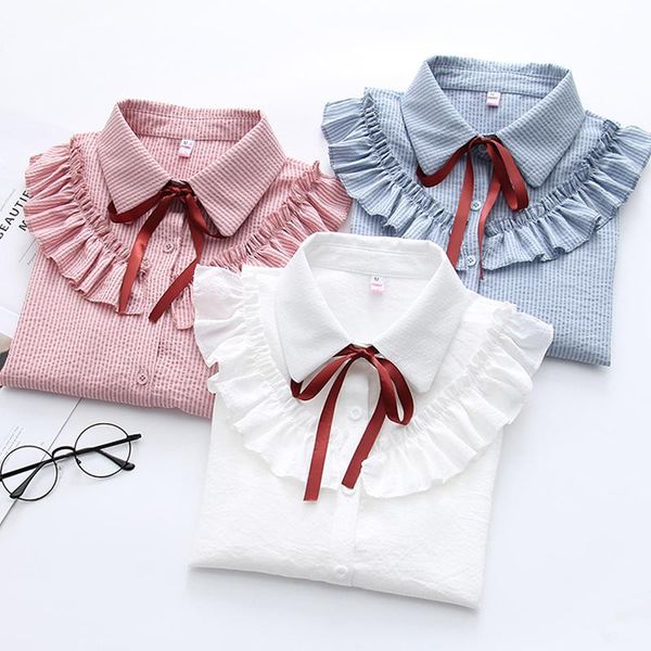 women's blouses & shirts sweet women 2021 summer ruffles loose elegant button bow neck office lady cardigan outwear, White
women's blouses & shirts sweet women 2021 summer ruffles loose elegant button bow neck office lady cardigan outwear, White