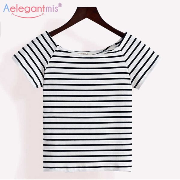 aelegantmis black and white striped shirt women summer short sleeve o-neck t femme casual basic red 210607
aelegantmis black and white striped shirt women summer short sleeve o-neck t femme casual basic red 210607