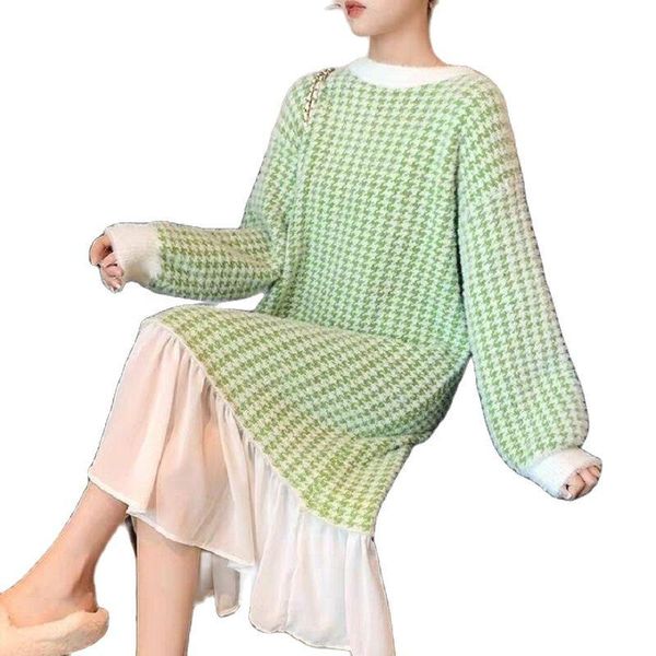 women's sweaters fashion western knitted stitching dress long over the knee 2021 winter diamond plaid sweater, White;black
women's sweaters fashion western knitted stitching dress long over the knee 2021 winter diamond plaid sweater, White;black