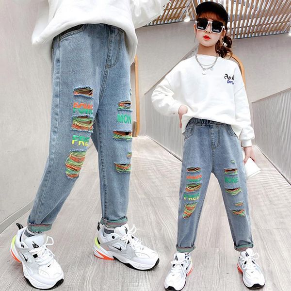 jeans autumn girls' denim trousers, children's wear, casual high-waisted belt slimming ripped pants, suitable for 5-14 year old girl, Blue
jeans autumn girls' denim trousers, children's wear, casual high-waisted belt slimming ripped pants, suitable for 5-14 year old girl, Blue