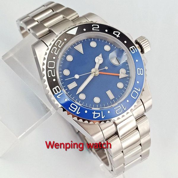 wristwatches 40mm date blue sterile dial gmt automatic steel case men's casual w2677, Slivery;brown
wristwatches 40mm date blue sterile dial gmt automatic steel case men's casual w2677, Slivery;brown