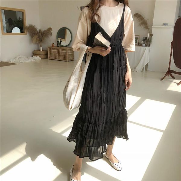 pleated elegant korean fashion janpan women dress harujuku kawaii strap v neck vintage casual long vestidos, Black;gray
pleated elegant korean fashion janpan women dress harujuku kawaii strap v neck vintage casual long vestidos, Black;gray