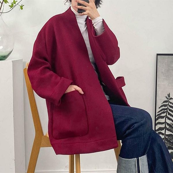 women's wool & blends woolen v-neck jacket women lace-up loose simple 2021 autumn winter coat with pockets, Black
women's wool & blends woolen v-neck jacket women lace-up loose simple 2021 autumn winter coat with pockets, Black