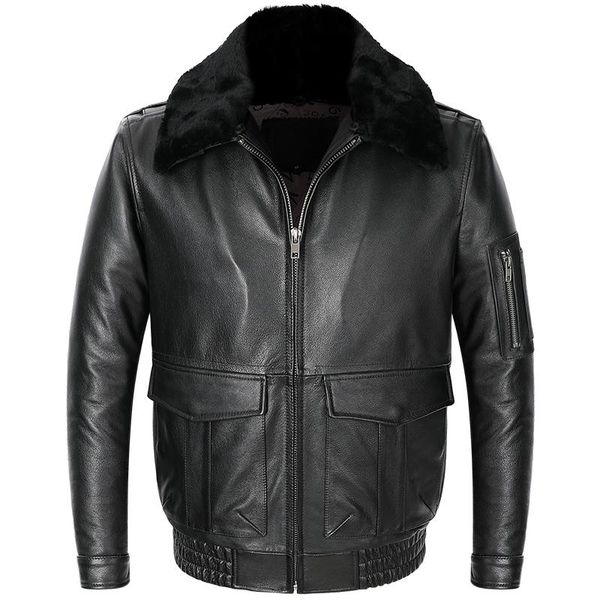 men's leather & faux loose large size genuine cowhide jacket first layer flight suit middle aged thick coat male, Black
men's leather & faux loose large size genuine cowhide jacket first layer flight suit middle aged thick coat male, Black