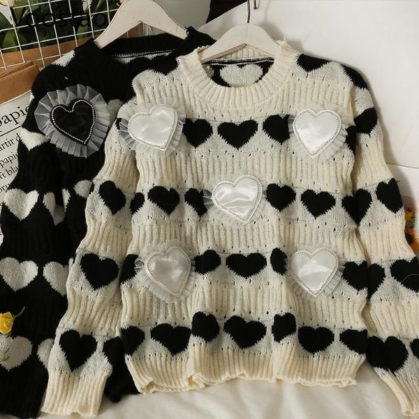 women's sweaters autumn women sweet tulle hearts appliques long sleeve knitted pullovers female chic o-neck loose harajuku y2k outerwea, White;black
women's sweaters autumn women sweet tulle hearts appliques long sleeve knitted pullovers female chic o-neck loose harajuku y2k outerwea, White;black