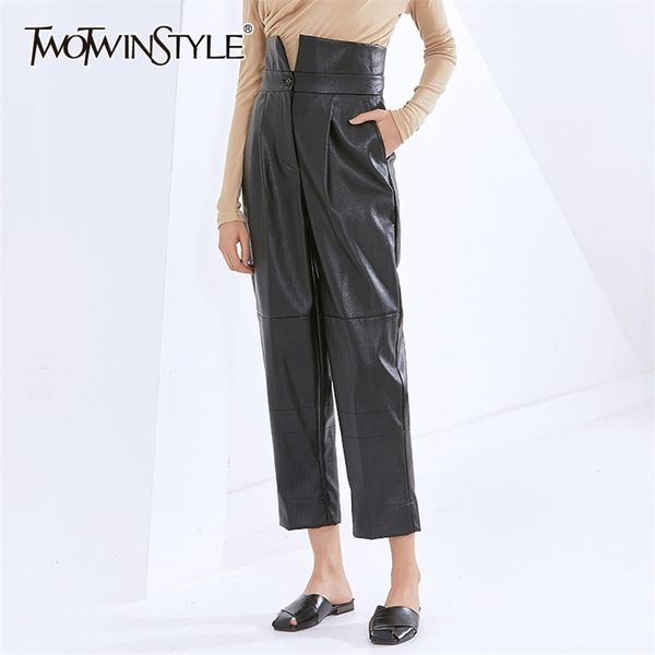 pu leather pants for women high waist black solid minimalist harem trousers female autumn fashion clothing 210521, Black;white
pu leather pants for women high waist black solid minimalist harem trousers female autumn fashion clothing 210521, Black;white