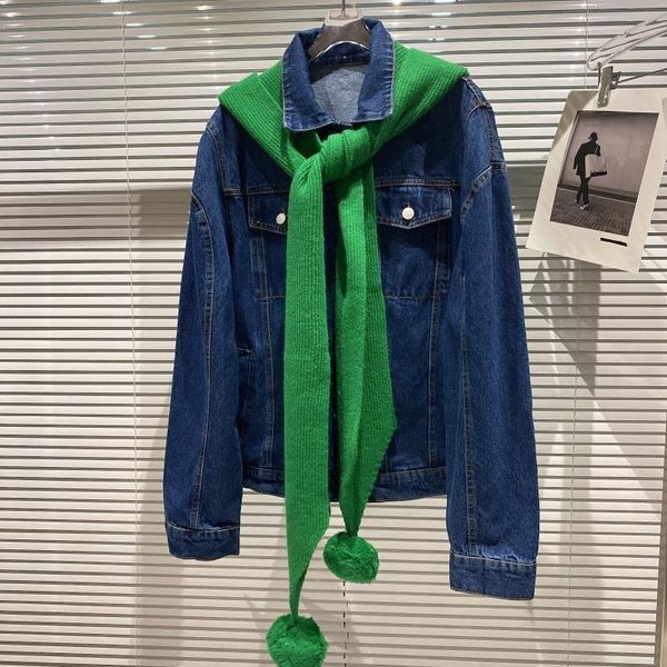 women's jackets 2021 winter double pocket denim jacket knitted small green hooded patchwork design wash short coat with scarf, Black;brown
women's jackets 2021 winter double pocket denim jacket knitted small green hooded patchwork design wash short coat with scarf, Black;brown