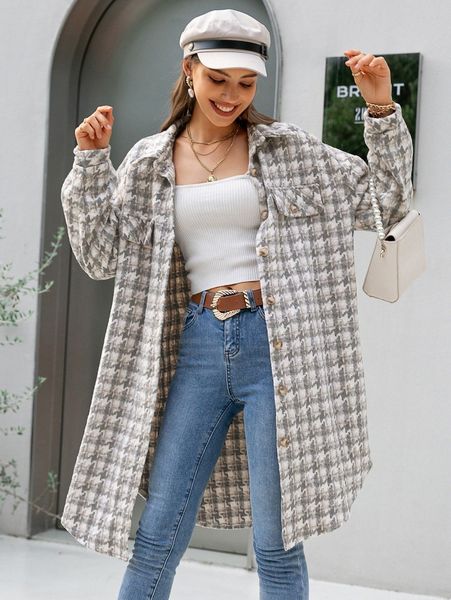 simplee houndstooth pattern drop shoulder longline overcoat without belt v1ks#, Black
simplee houndstooth pattern drop shoulder longline overcoat without belt v1ks#, Black