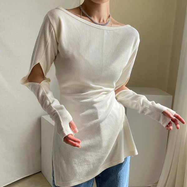solid o-neck t-shirt woman simple long sleeve hollow loose tees women korean knitted slit slim women's 2021, White
solid o-neck t-shirt woman simple long sleeve hollow loose tees women korean knitted slit slim women's 2021, White