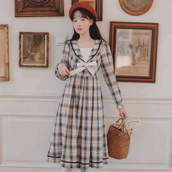 dress sweet autumn long female vintage preppy plaid bow dress retro sailor turtleneck women's, Black;gray
dress sweet autumn long female vintage preppy plaid bow dress retro sailor turtleneck women's, Black;gray