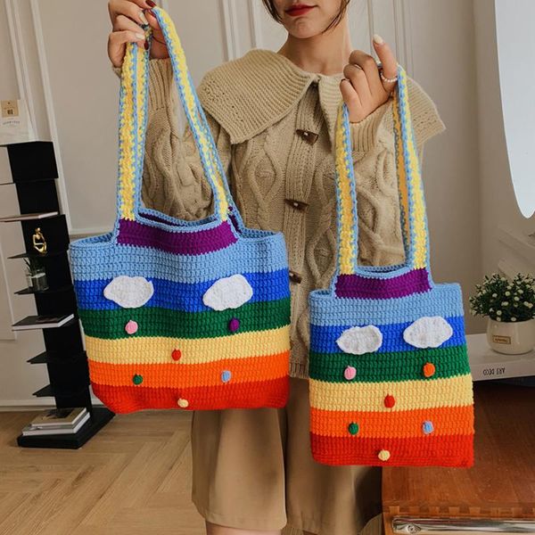 evening bags fashion shopper bag women 's knit stripes rainbow colorful shoulder casual large capacity handbags drop
evening bags fashion shopper bag women 's knit stripes rainbow colorful shoulder casual large capacity handbags drop