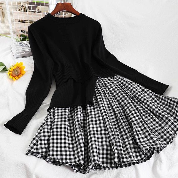 casual dresses v459 korean autumn and winter bottoming small black stitching plaid short knitted dress women's, Black;gray
casual dresses v459 korean autumn and winter bottoming small black stitching plaid short knitted dress women's, Black;gray