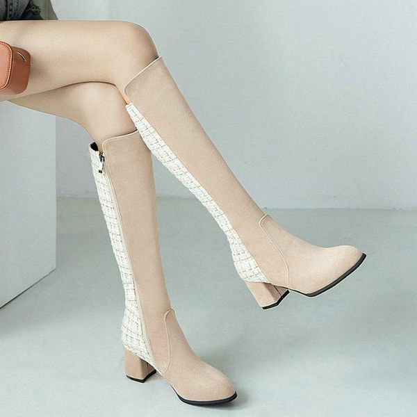 boots color-blocking plaid ladies knee flock thick heel women's shoes for fall winter fashion side zipper, Black
boots color-blocking plaid ladies knee flock thick heel women's shoes for fall winter fashion side zipper, Black