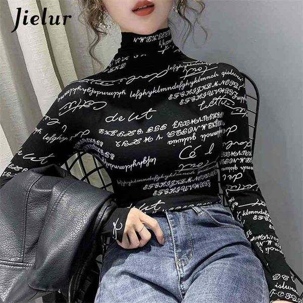jielur fashion letters printed long sleeve women's t-shirts turtleneck slim basic tshirt female s-xxl black white tee shirt 210708
jielur fashion letters printed long sleeve women's t-shirts turtleneck slim basic tshirt female s-xxl black white tee shirt 210708