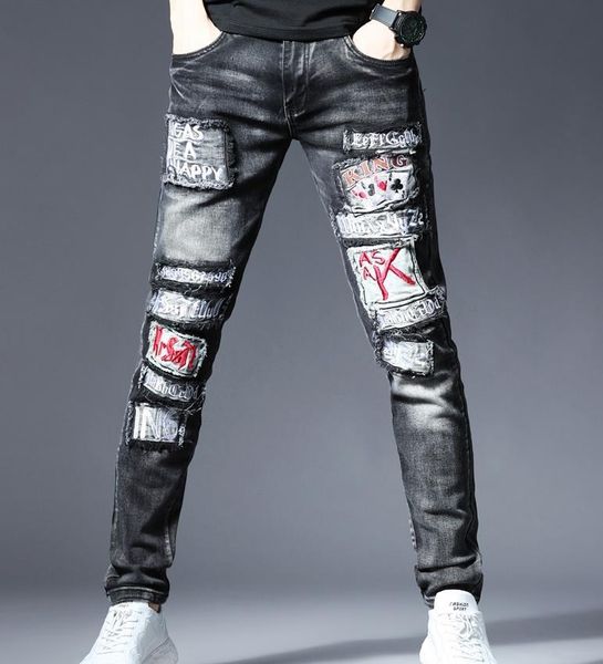 men's jeans fashion ripped slim destroyed frayed stretch denim pants trousers retro embroidery patch hip hop rock, Blue
men's jeans fashion ripped slim destroyed frayed stretch denim pants trousers retro embroidery patch hip hop rock, Blue