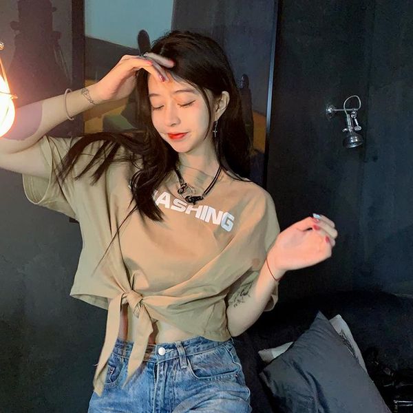 letter printed casual loose basic all match korean style waist tied short design sleeve women t-shirts women's t-shirt, White
letter printed casual loose basic all match korean style waist tied short design sleeve women t-shirts women's t-shirt, White
