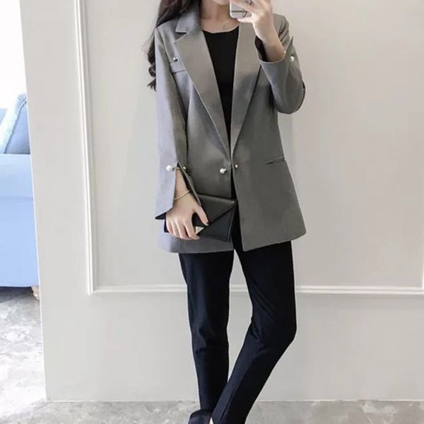 long sleeve suit blazer women outerwear office ladies pearl buttoned female solid elegant coat 210603, White;black
long sleeve suit blazer women outerwear office ladies pearl buttoned female solid elegant coat 210603, White;black