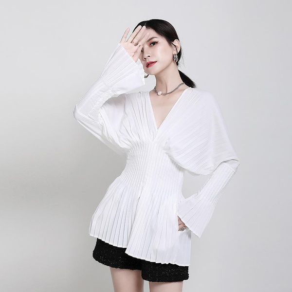 women's blouses & shirts women pattern printed pleated blouse v-collar long sleeve loose fit shirt fashion spring summer camisas de muj, White
women's blouses & shirts women pattern printed pleated blouse v-collar long sleeve loose fit shirt fashion spring summer camisas de muj, White
