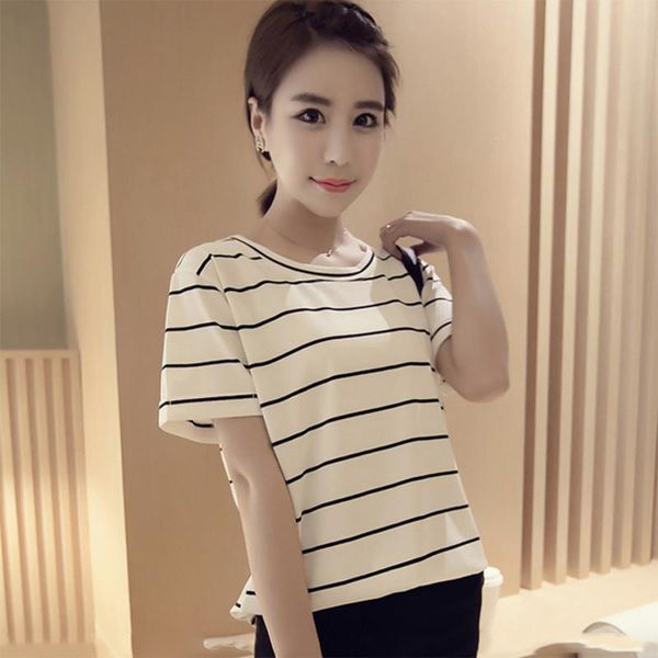 women's t-shirt 2021 summer korean version loose large size striped short-sleeved bottoming shirt ladies women, White
women's t-shirt 2021 summer korean version loose large size striped short-sleeved bottoming shirt ladies women, White