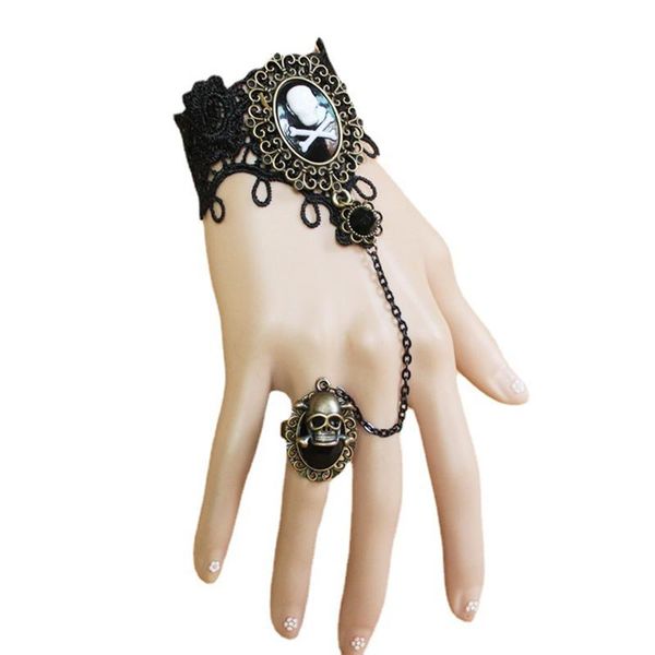 charm bracelets halloween retro black lace pirate skull hand strap ring one open chain jewelry imitation pearl anti-fatigue alloy bracelet, Golden;silver
charm bracelets halloween retro black lace pirate skull hand strap ring one open chain jewelry imitation pearl anti-fatigue alloy bracelet, Golden;silver