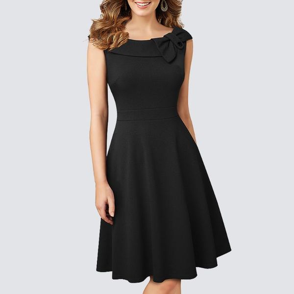 casual dresses women retro elegant sleeveless designed neckline bow button swing a-line knee length dress ha258, Black;gray
casual dresses women retro elegant sleeveless designed neckline bow button swing a-line knee length dress ha258, Black;gray