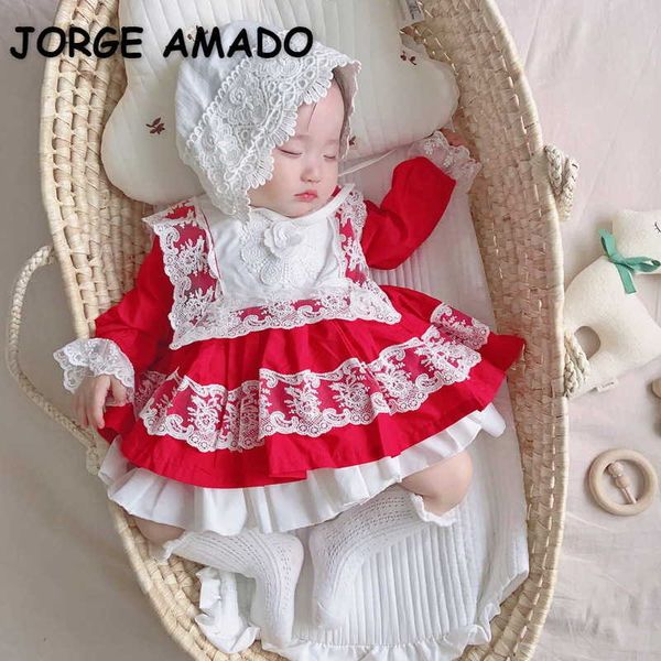 spring baby girl dress long puff sleeves lace lolita style red kids clothes e157 210610, Red;yellow
spring baby girl dress long puff sleeves lace lolita style red kids clothes e157 210610, Red;yellow