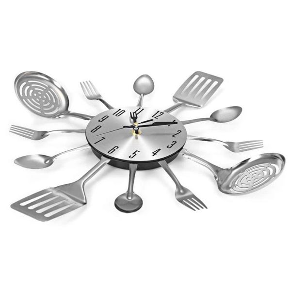 cutlery design wall clock metal fork spoon kitchen clocks creative modern home decor unique style watch (silver)
cutlery design wall clock metal fork spoon kitchen clocks creative modern home decor unique style watch (silver)