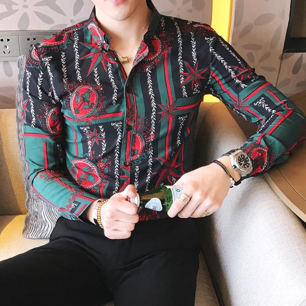 men's casual shirts 2021 fashion brand men shirt luxury gold printed slim fit male camisa masculina trend long sleeve dress s-2xl, White;black
men's casual shirts 2021 fashion brand men shirt luxury gold printed slim fit male camisa masculina trend long sleeve dress s-2xl, White;black