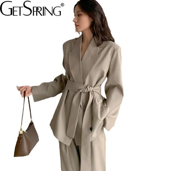 women's two piece pants getspring women set blazer pant sets bandage casual vintage suit coats high waist long wide leg fashion 2021, White 
women's two piece pants getspring women set blazer pant sets bandage casual vintage suit coats high waist long wide leg fashion 2021, White