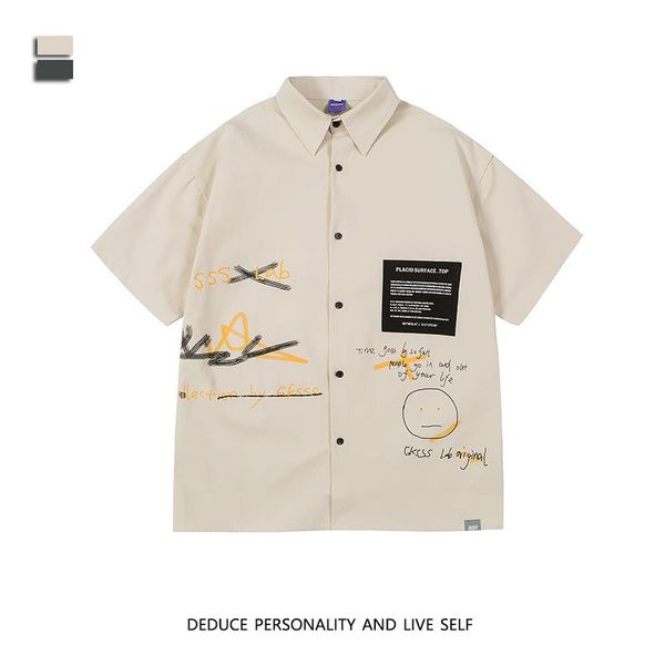 men's casual shirts summer trendy brand personality graffiti printing short-sleeved shirt trend loose japanese lining, White;black
men's casual shirts summer trendy brand personality graffiti printing short-sleeved shirt trend loose japanese lining, White;black