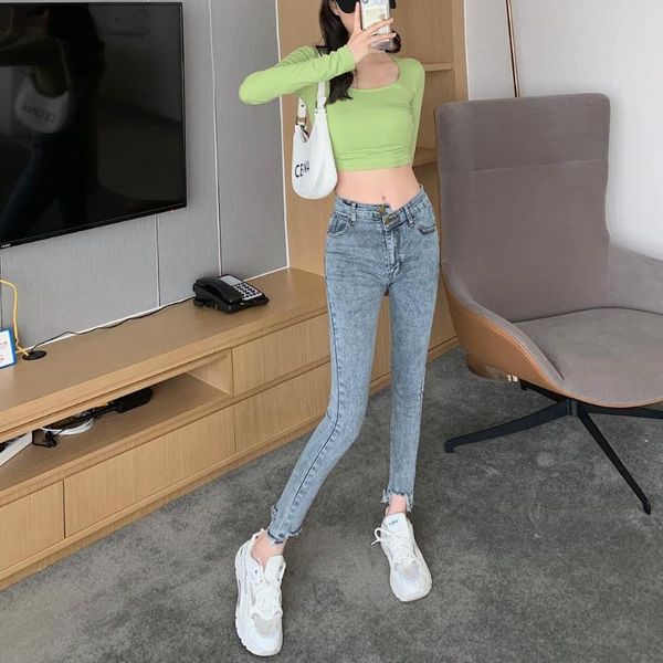 women's jeans stretch hole skinny korean vintage clothes high waist trousers fashion pants for girls streetwear 2021 autumn, Blue
women's jeans stretch hole skinny korean vintage clothes high waist trousers fashion pants for girls streetwear 2021 autumn, Blue