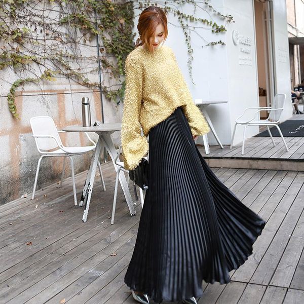 skirts 2021 summer fashion vintage silver golden metal solid flared maxi skirt high waist beach long pleated for women ladies, Black
skirts 2021 summer fashion vintage silver golden metal solid flared maxi skirt high waist beach long pleated for women ladies, Black