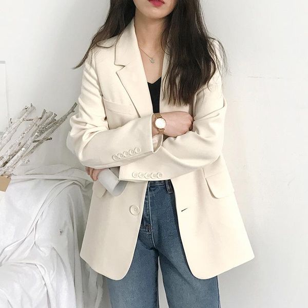 women's suits & blazers lugentolo women korean fashion spring fall casual loose suit blazer long sleeve notched single breasted coat, White;black
women's suits & blazers lugentolo women korean fashion spring fall casual loose suit blazer long sleeve notched single breasted coat, White;black