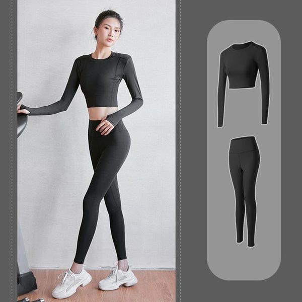 women's leggings 2pcs sport fitness tracksuit women plus size slim fit stretch high waist legging pants hip lift solid color suit, Black
women's leggings 2pcs sport fitness tracksuit women plus size slim fit stretch high waist legging pants hip lift solid color suit, Black
