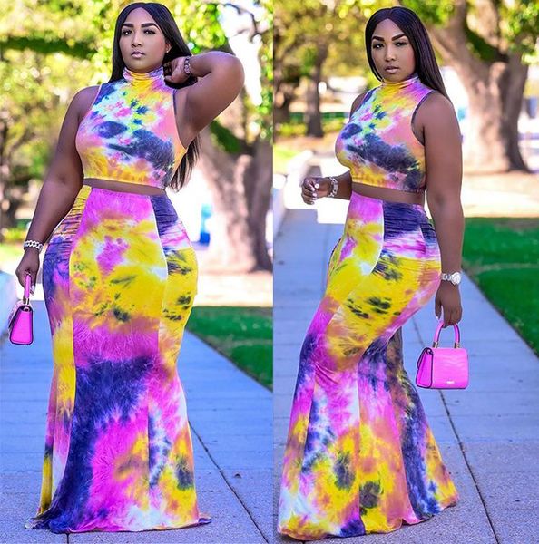 plus size tracksuits women's tank skirt suit fashion tie-dye high-neck cropped and tight-fitting long two-piece, Black
plus size tracksuits women's tank skirt suit fashion tie-dye high-neck cropped and tight-fitting long two-piece, Black