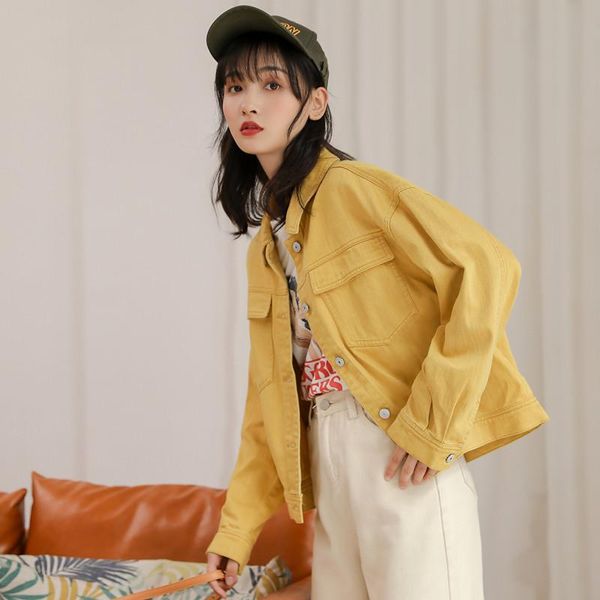 women yellow denim jackets spring 2021 female casual long sleeve basic short jean jacket vintage korean bf harajuku jeans coats women's, Black;brown
women yellow denim jackets spring 2021 female casual long sleeve basic short jean jacket vintage korean bf harajuku jeans coats women's, Black;brown