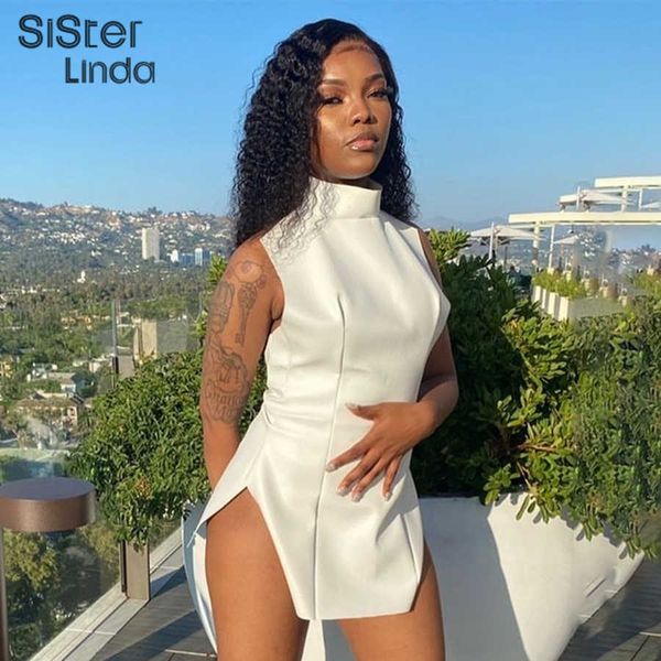 sisterlinda summer 2021 faux leather women's dress sleeveless backless bodycon split clothes lady fashion casual mini dresse y1006, Black;gray
sisterlinda summer 2021 faux leather women's dress sleeveless backless bodycon split clothes lady fashion casual mini dresse y1006, Black;gray
