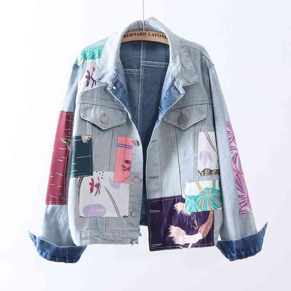 jacket spring autumn fashion women denim patch print coat female lapel full sleeve patchwork outerwear short jeans jacket, Black;brown
jacket spring autumn fashion women denim patch print coat female lapel full sleeve patchwork outerwear short jeans jacket, Black;brown
