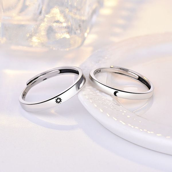 1 pcs sun and moon lover couple rings set promise wedding bands him and her jewerly gift resizable opening rings fashion trendy, Slivery;golden