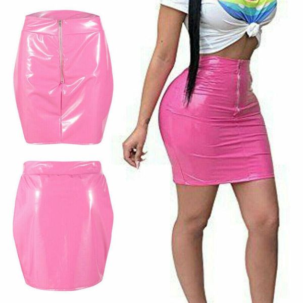 retro women solid color zipper leather skirt high waist skirts, Black 
retro women solid color zipper leather skirt high waist skirts, Black