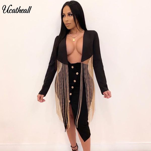 women's suits & blazers open tassels split small blazer deep v long sleece club women coat fringe autumn suit coats, White;black
women's suits & blazers open tassels split small blazer deep v long sleece club women coat fringe autumn suit coats, White;black