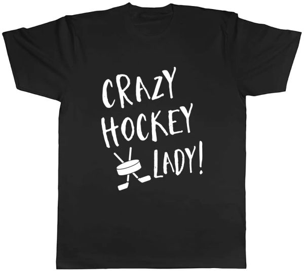 crazy hockey lady mens t-shirt tee, White;black