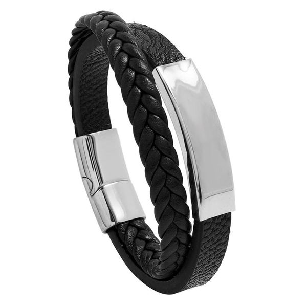 link, chain stainless steel light plate leather bracelet retro woven men's jewelry imitation cowhide lettering, Black
link, chain stainless steel light plate leather bracelet retro woven men's jewelry imitation cowhide lettering, Black