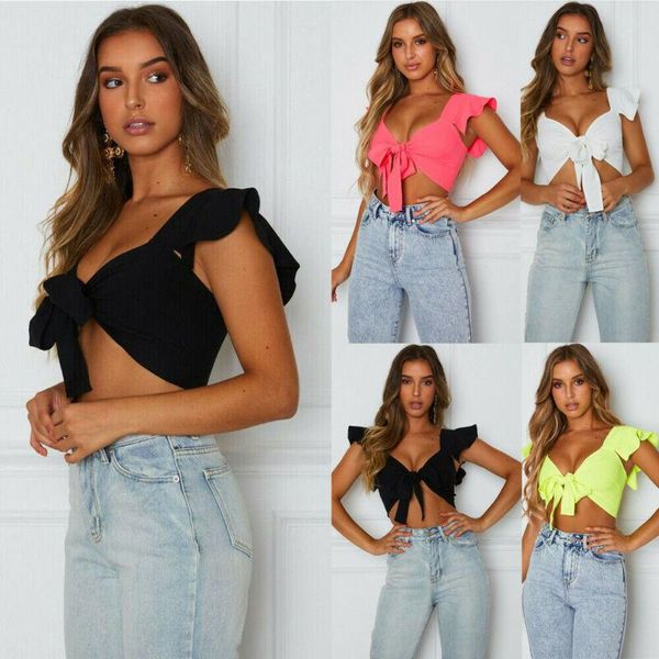 women's tanks & camis 4 candy colors summer women short ruffled sleeve vest front knot tie casual plain female party club streetwea, White
women's tanks & camis 4 candy colors summer women short ruffled sleeve vest front knot tie casual plain female party club streetwea, White