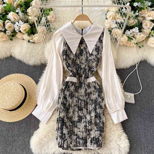 autumn winter women dresses patchwork sanded stitching turn-down collar puff sleeve short dress female vestidos c035 210506, Black;gray
autumn winter women dresses patchwork sanded stitching turn-down collar puff sleeve short dress female vestidos c035 210506, Black;gray