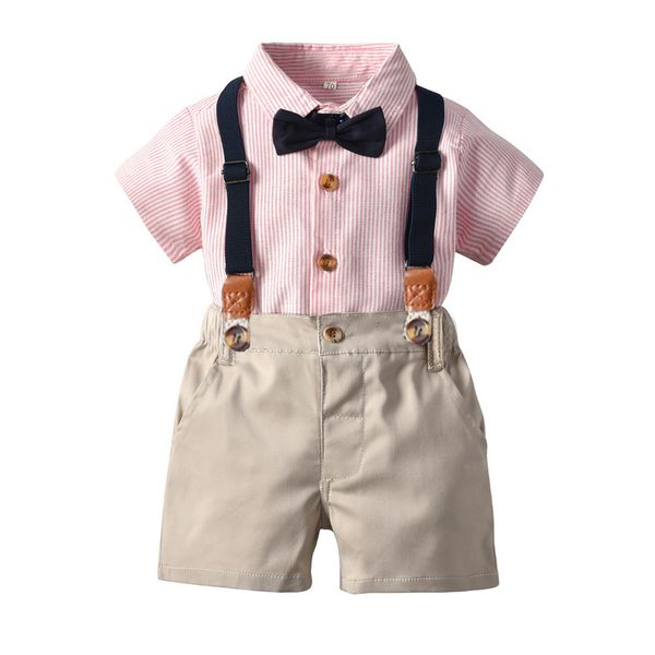 children's suit summer boys' short sleeve striped shirt fashion strap shorts two piece performance dress, Blue
children's suit summer boys' short sleeve striped shirt fashion strap shorts two piece performance dress, Blue