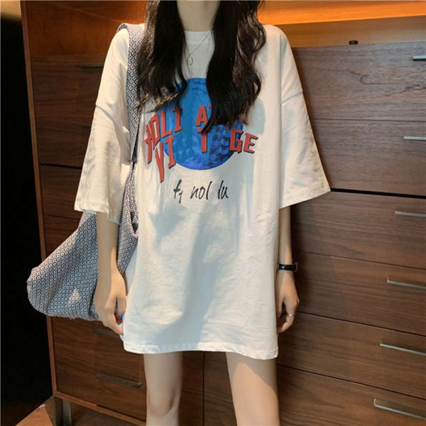 designer summer large loose print short-sleeved t shirt women mid-length pure cotton, White
designer summer large loose print short-sleeved t shirt women mid-length pure cotton, White