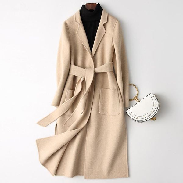 women's wool & blends coat women autumn winter adjustable waist belt long sleeve double sided casual slim overcoat, Black
women's wool & blends coat women autumn winter adjustable waist belt long sleeve double sided casual slim overcoat, Black